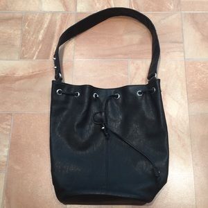 NWOT Material Girl Black Faux Leather Studded Bucket Bag Purse